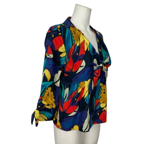 Uterque Bows And Coloured Brushstroke Print Blouse S 26 Tie Front - Picture 4 of 15